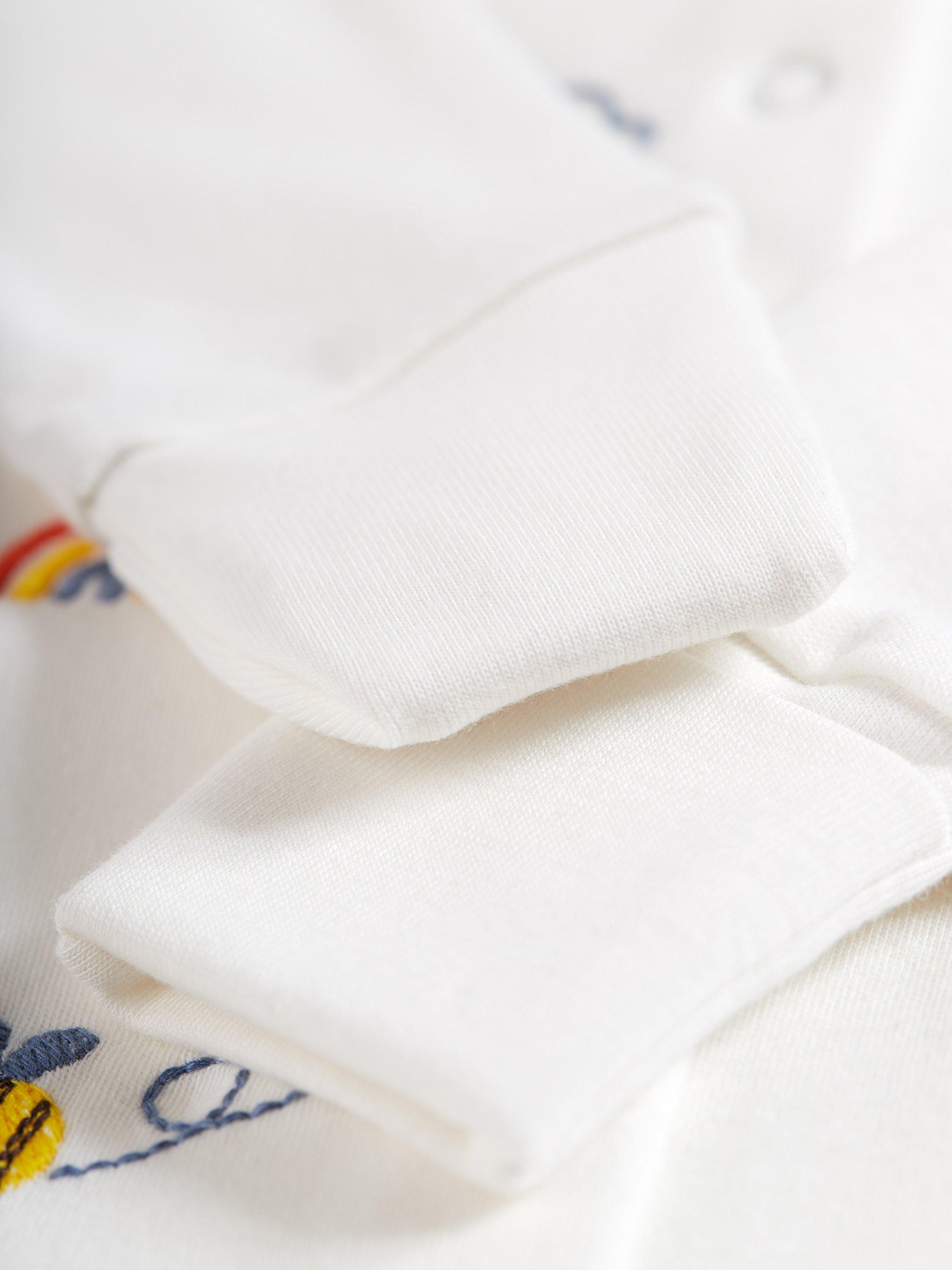 Product image 4 of 6, which shows Frugi Baby Buzzy Bee Organic Cotton Embroidered Babygrow, White/Multi, 12-18 months