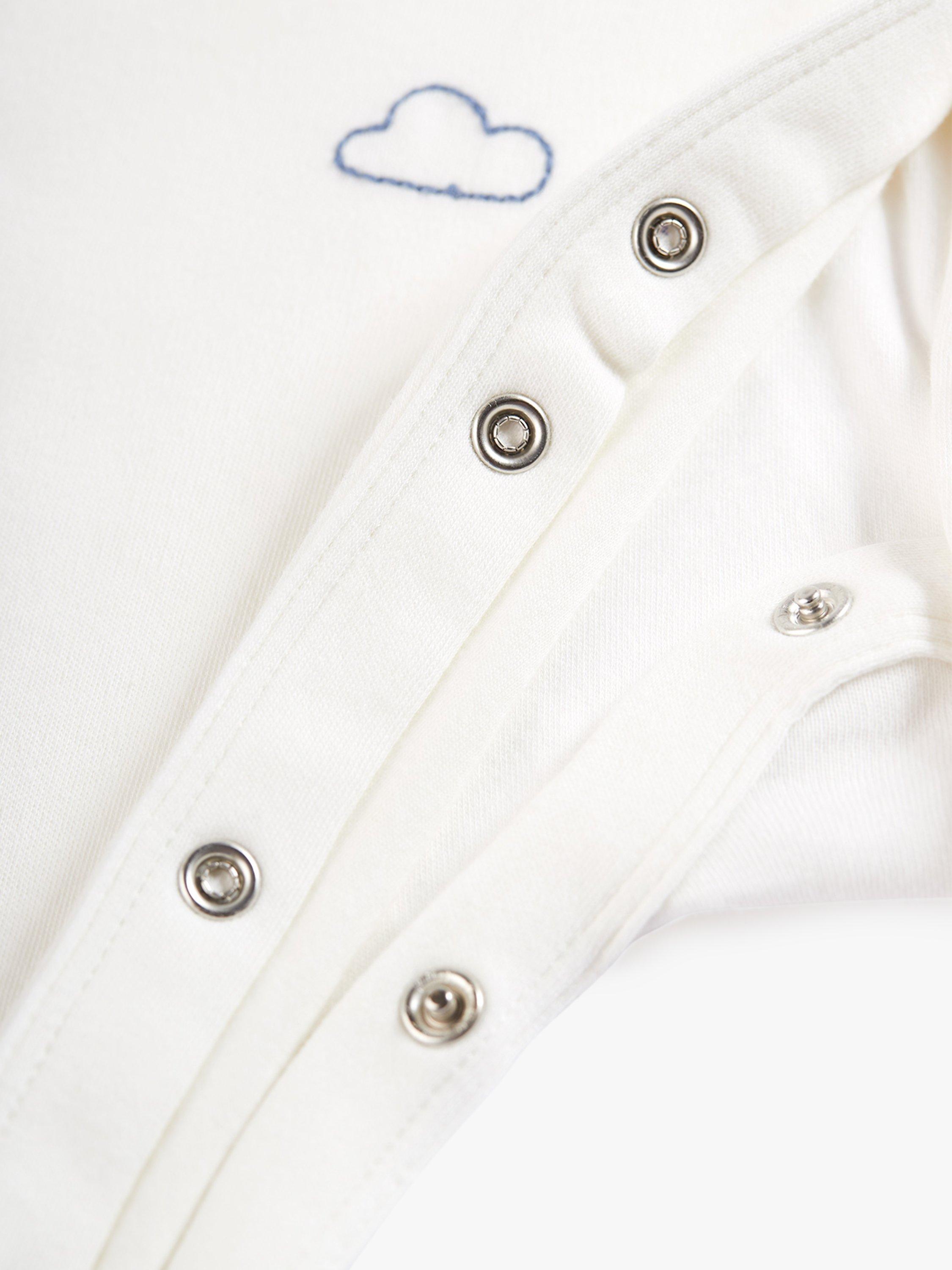 Product image 5 of 6, which shows Frugi Baby Buzzy Bee Organic Cotton Embroidered Babygrow, White/Multi, 12-18 months