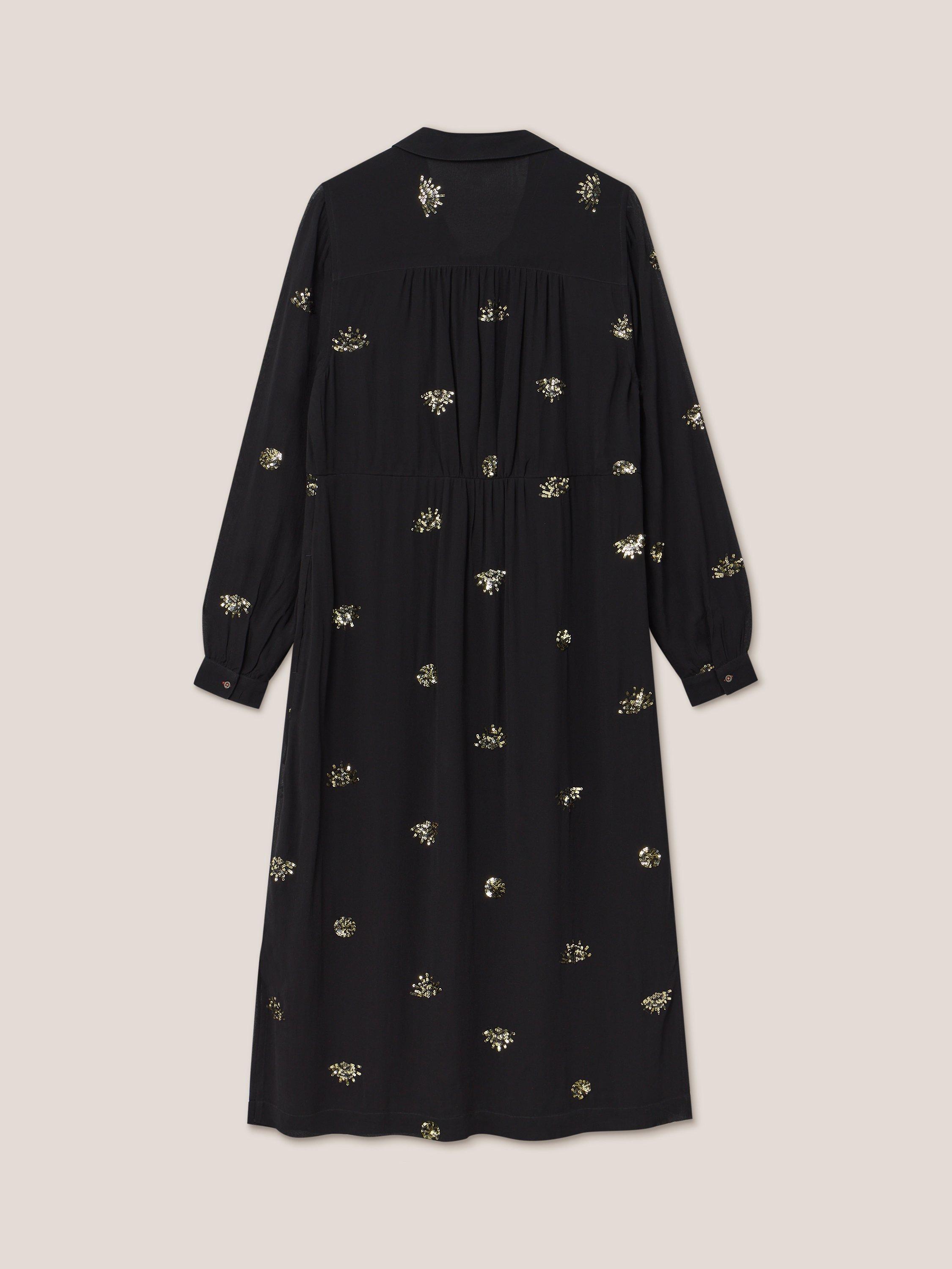 White Stuff Astrid Sequin Midi Shirt Dress Black Gold