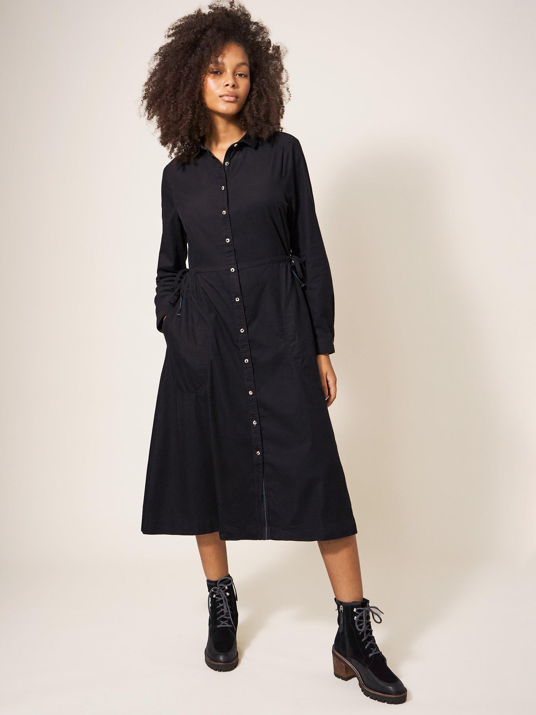 White Stuff Jade Cord Shirt Dress, Pure Blk