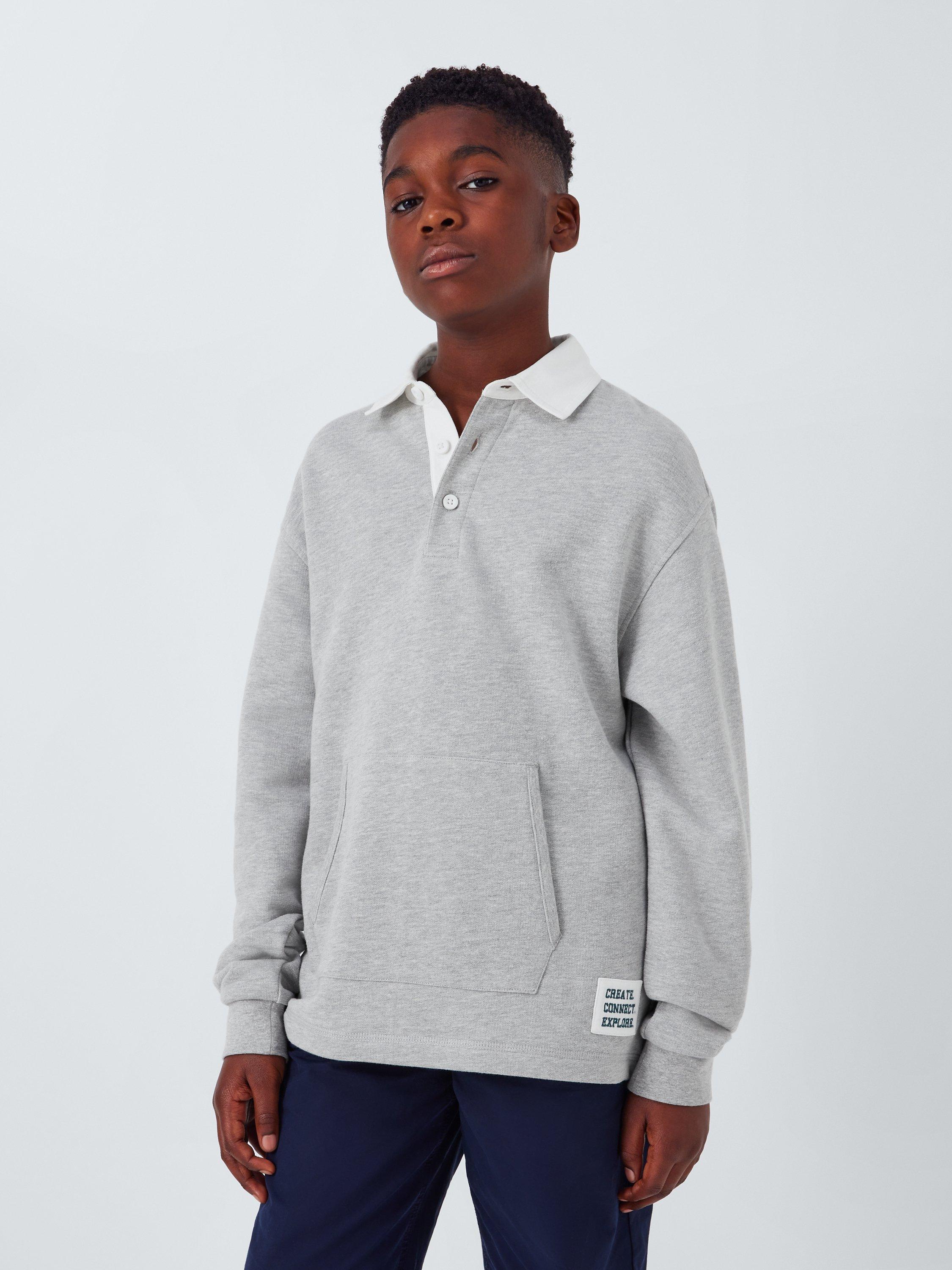 Product image 1 of 6, which shows John Lewis Kids' Pocket Rugby Sweatshirt, Grey, 11 years