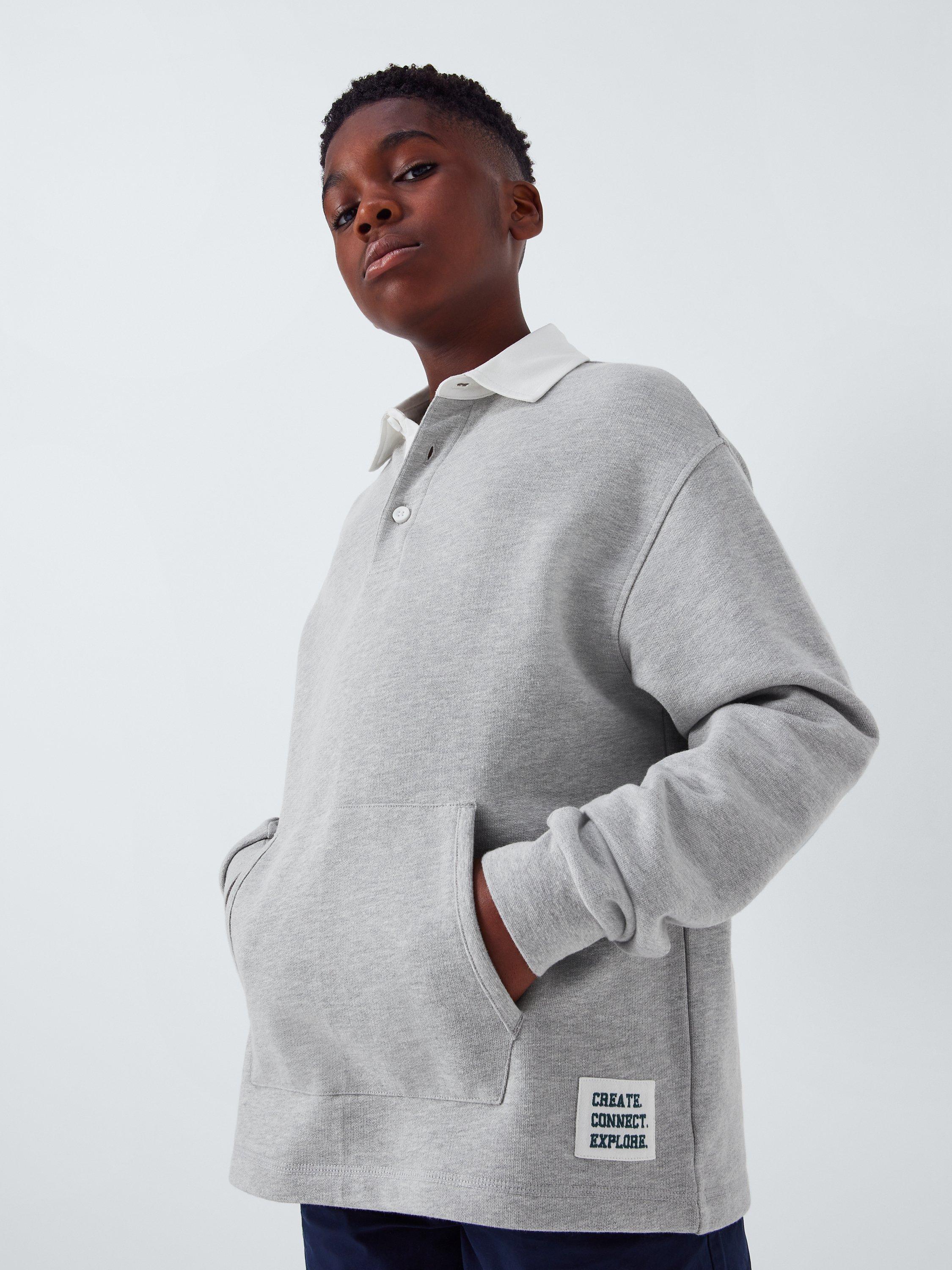 Product image 3 of 6, which shows John Lewis Kids' Pocket Rugby Sweatshirt, Grey, 11 years