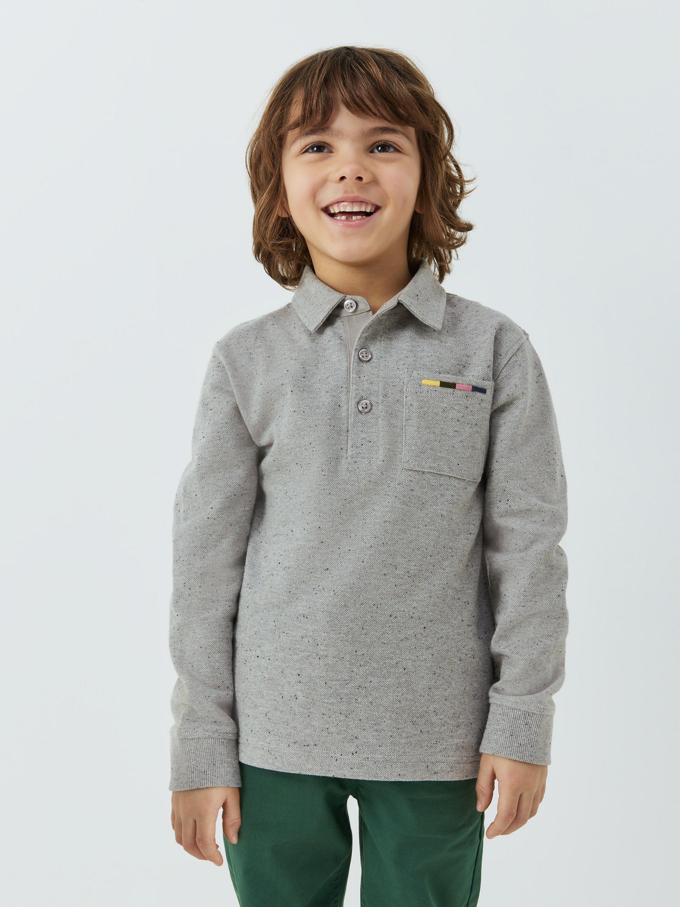John Lewis Kids' Piqued Marled Long Sleeve Polo Shirt, Grey