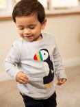 Frugi Baby Magic Number 1 Organic Cotton Puffin T-Shirt, Grey Marl/Multi