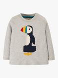 Frugi Baby Magic Number 1 Organic Cotton Puffin T-Shirt, Grey Marl/Multi