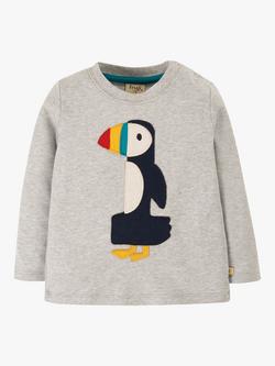 Frugi Baby Magic Number 1 Organic Cotton Puffin T-Shirt, Grey Marl/Multi - view 2, Grey Marl/Multi