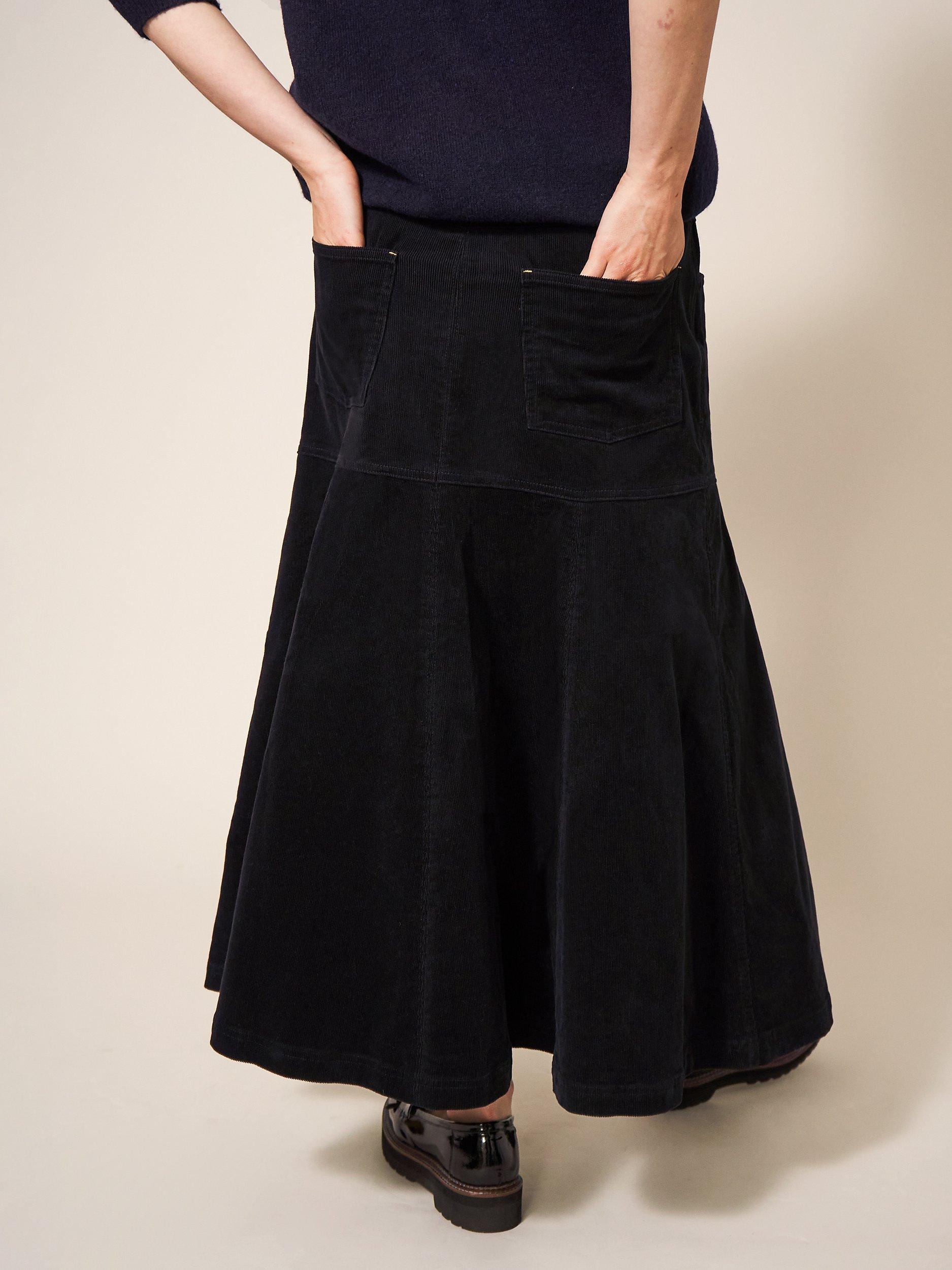 White Stuff Organic Cotton Blend Corduroy Skirt Pure Black