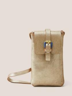 White Stuff Leather Crossbody Phone Bag, Gold, Gold