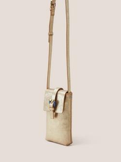 White Stuff Leather Crossbody Phone Bag, Gold - view 2, Gold
