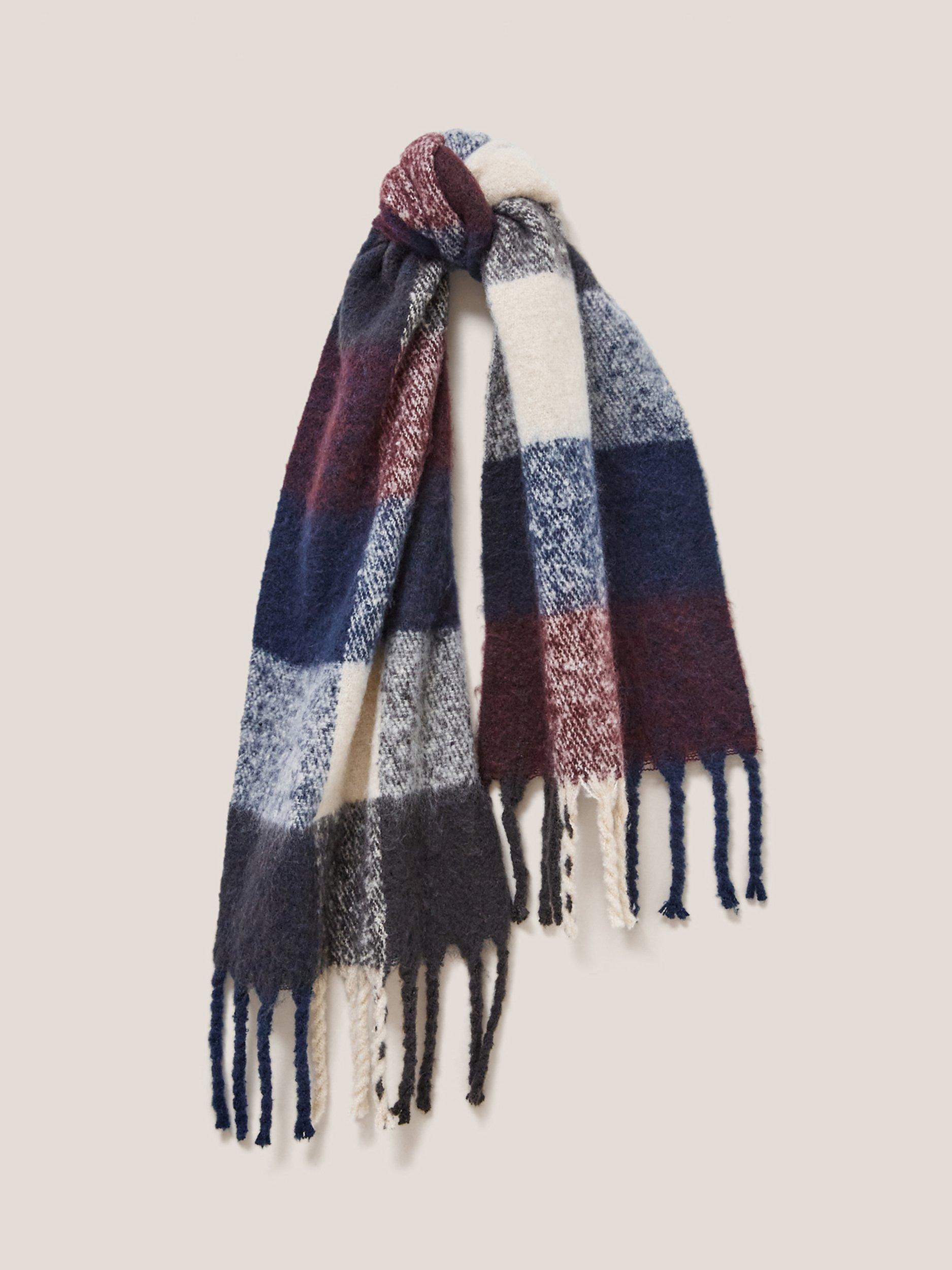 White Stuff Brushed Check Scarf, Navy/Multi