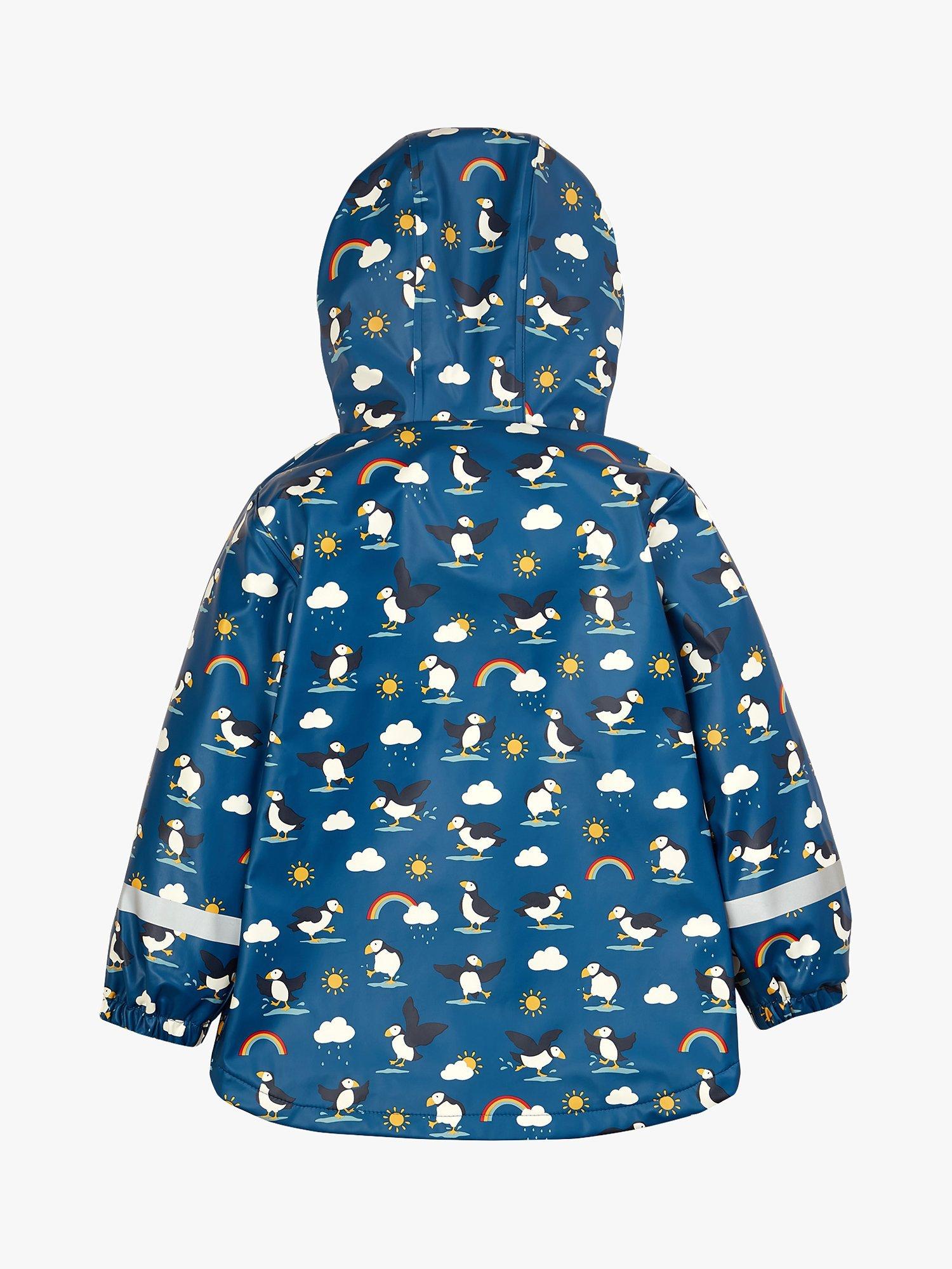 Product image 2 of 4, which shows Frugi Kids' Puddle Buster Puffin Puddles Waterproof Coat, Multi, 1-2 years