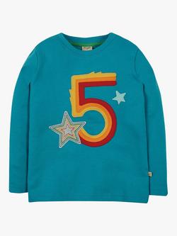 Frugi Kids' Magic Number 5 Organic Cotton Star T-shirt, Tobermory Teal/Multi - view 2, Tobermory Teal/Multi