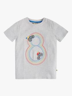 Frugi Kids' Magic Number 8 Organic Cotton Bike Track T-shirt, Grey Marl/Multi, Grey Marl/Multi