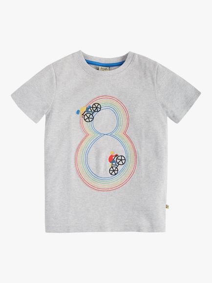 Frugi Kids' Magic Number 8 Organic Cotton Bike Track T-shirt, Grey Marl/Multi, Grey Marl/Multi