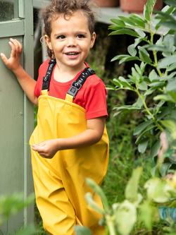 Frugi Kids' Puddle Buster Waterproof Trousers, Bumble Bee