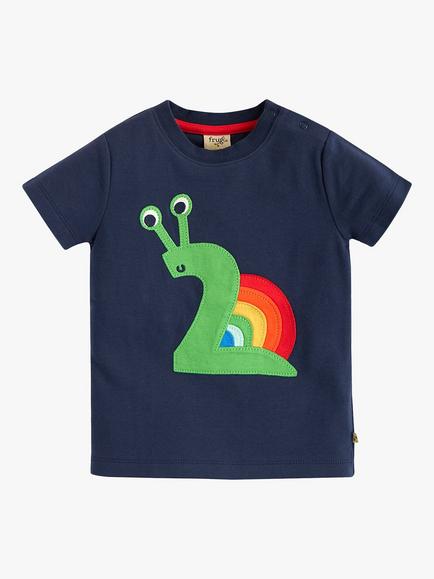 Frugi Kids' Magic Number 2 Organic Cotton Snail T-shirt, Indigo/Multi, Indigo/Multi