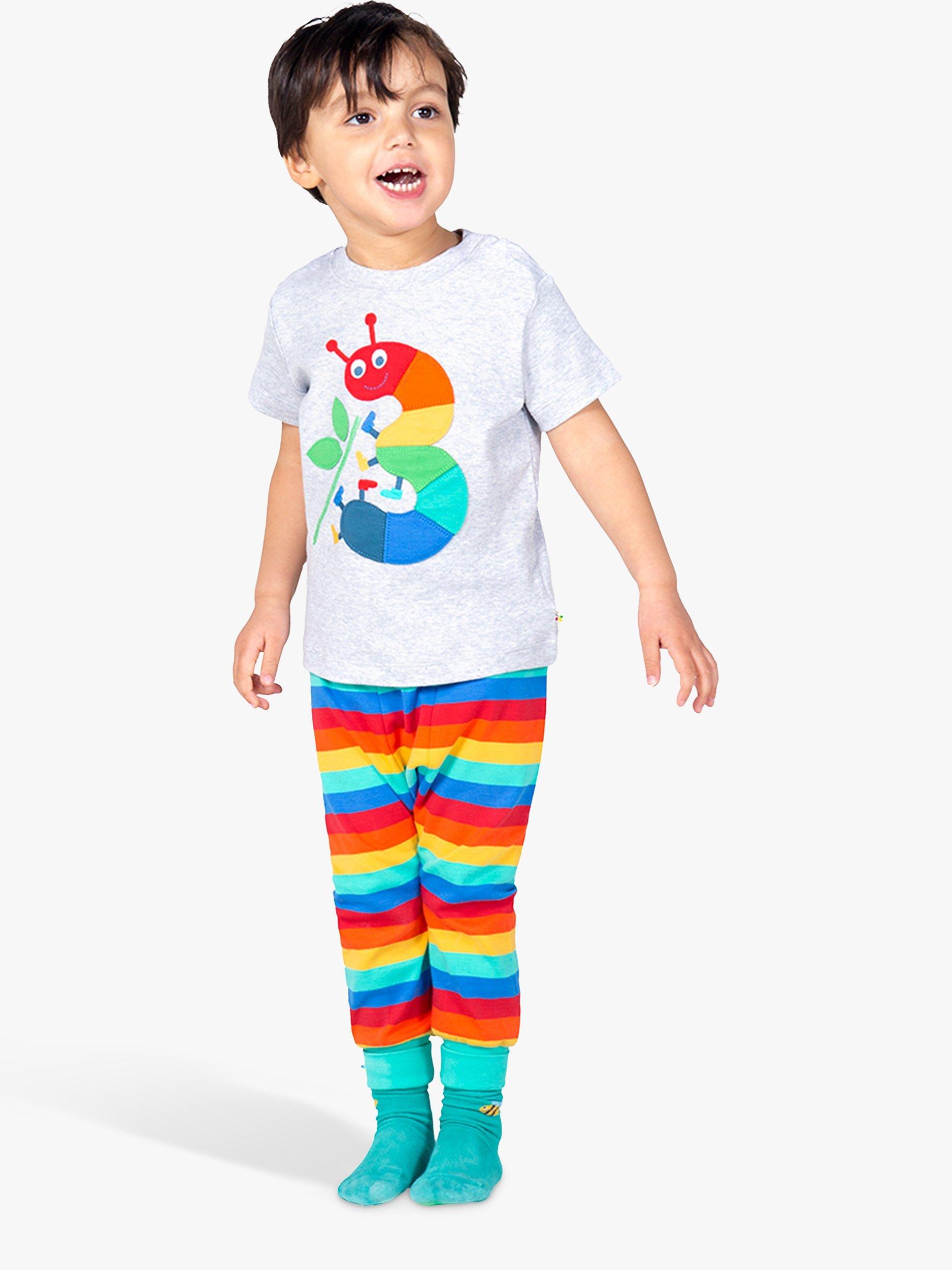 Product image 1 of 3, which shows Frugi Kids' Magic Number 3 Organic Cotton Caterpillar T-shirt, Grey Marl/Multi, 3-4 years