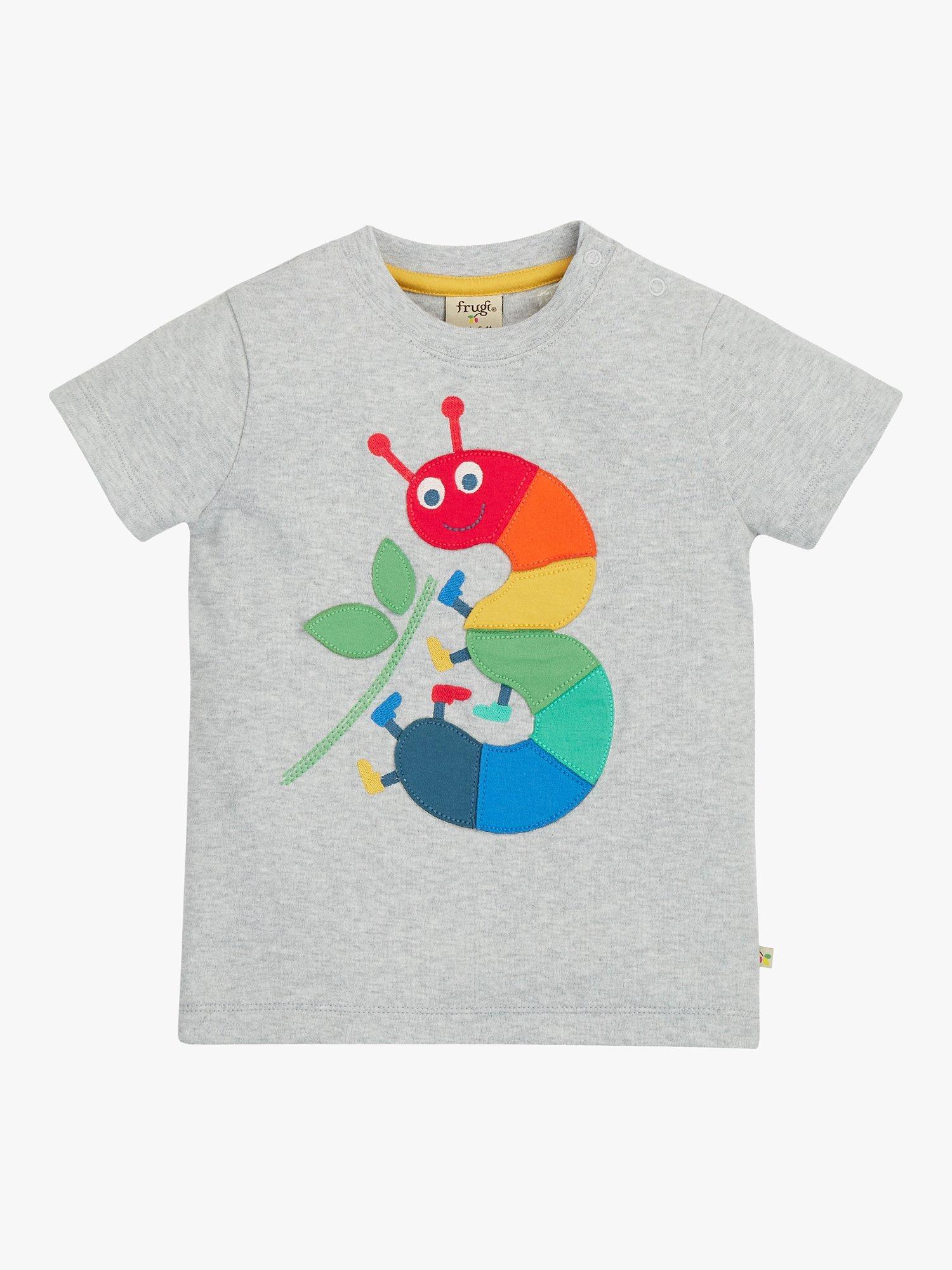 Product image 2 of 3, which shows Frugi Kids' Magic Number 3 Organic Cotton Caterpillar T-shirt, Grey Marl/Multi, 3-4 years