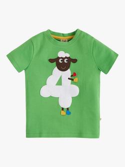Frugi Kids' Magic Number 4 Organic Cotton Sheep T-shirt, Fjord Green/Multi - view 2, Fjord Green/Multi