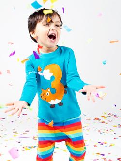 Frugi Kids' Magic Number 3 Organic Cotton Fox T-shirt, Tobermory Teal/Multi, Tobermory Teal/Multi