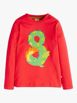 Frugi Kids' Magic Number 8 Organic Cotton Dragon T-shirt, True Red/Multi, True Red/Multi