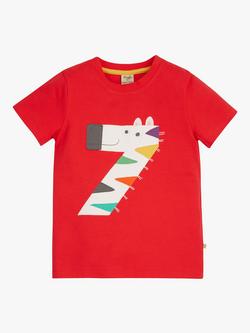 Frugi Kids' Magic Number 7 Organic Cotton Zebra T-shirt, True Red/Multi - view 2, True Red/Multi
