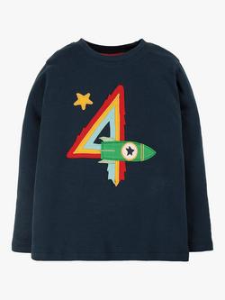 Frugi Kids' Magic Number 4 Organic Cotton Rocket T-shirt, Indigo/Multi - view 2, Indigo/Multi