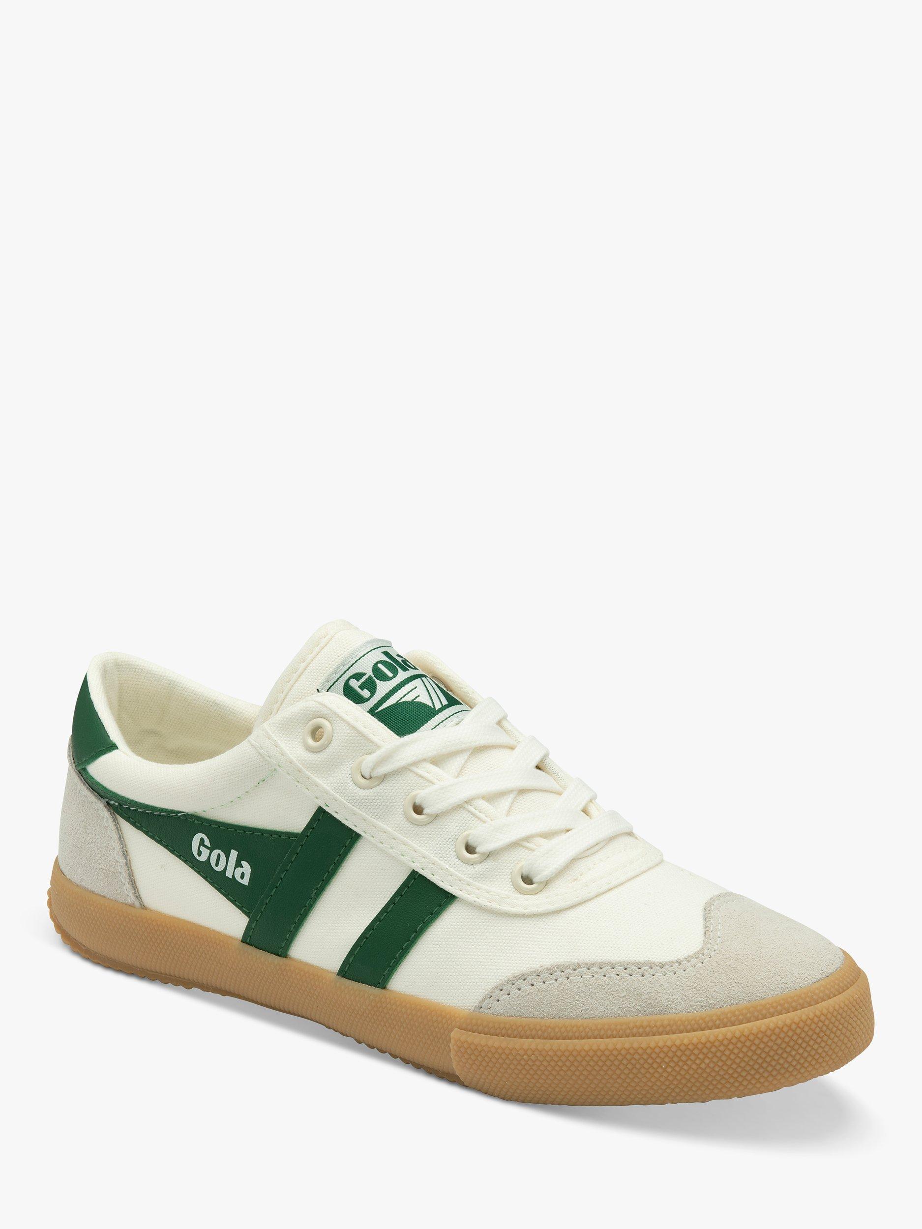 Product image 2 of 5, which shows Gola Classics Badminton Leather Trainers, Off White/Green/Gum, 3