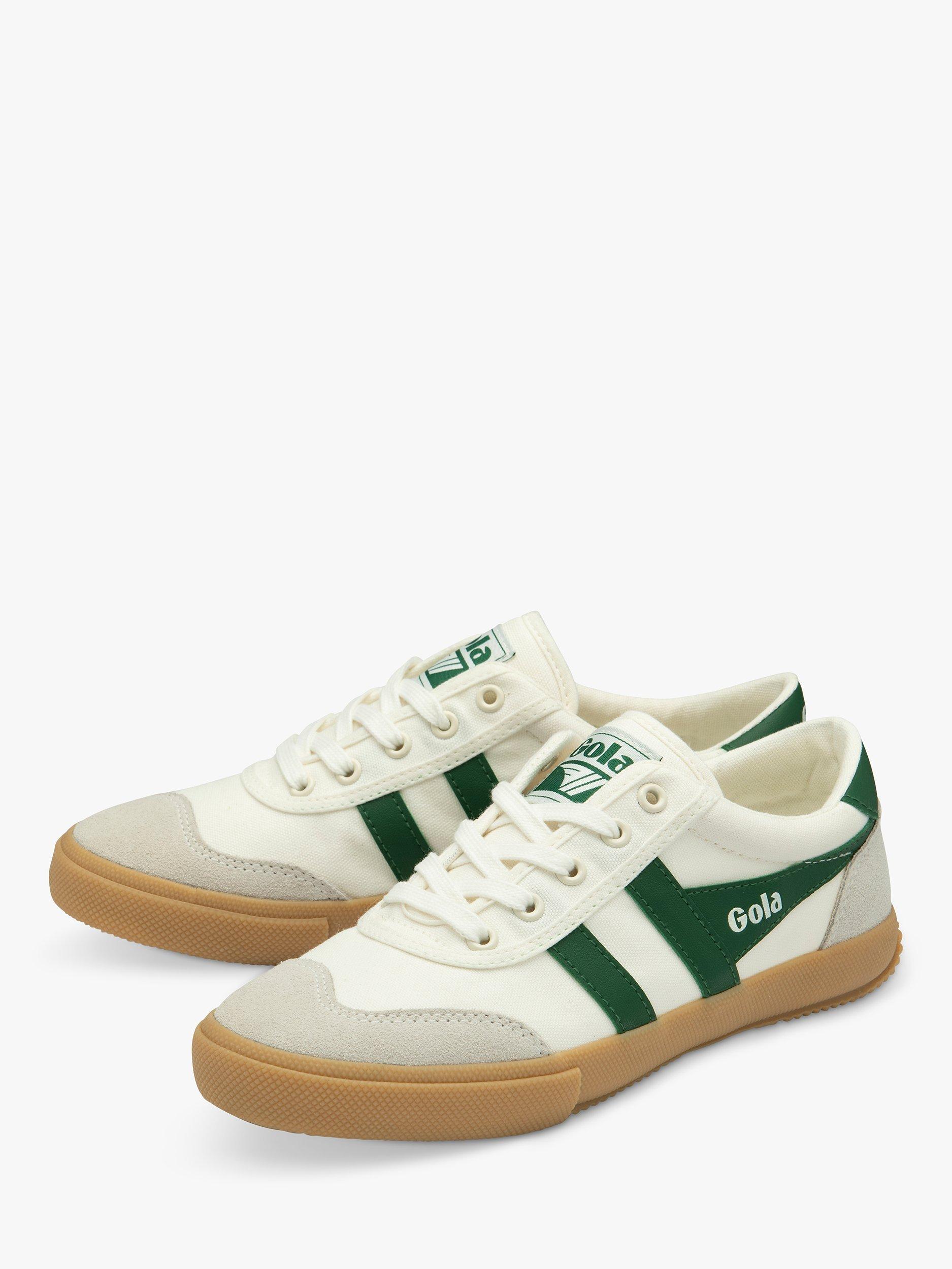 Gola Classics Badminton Leather Trainers, Off White/Green/Gum, 3