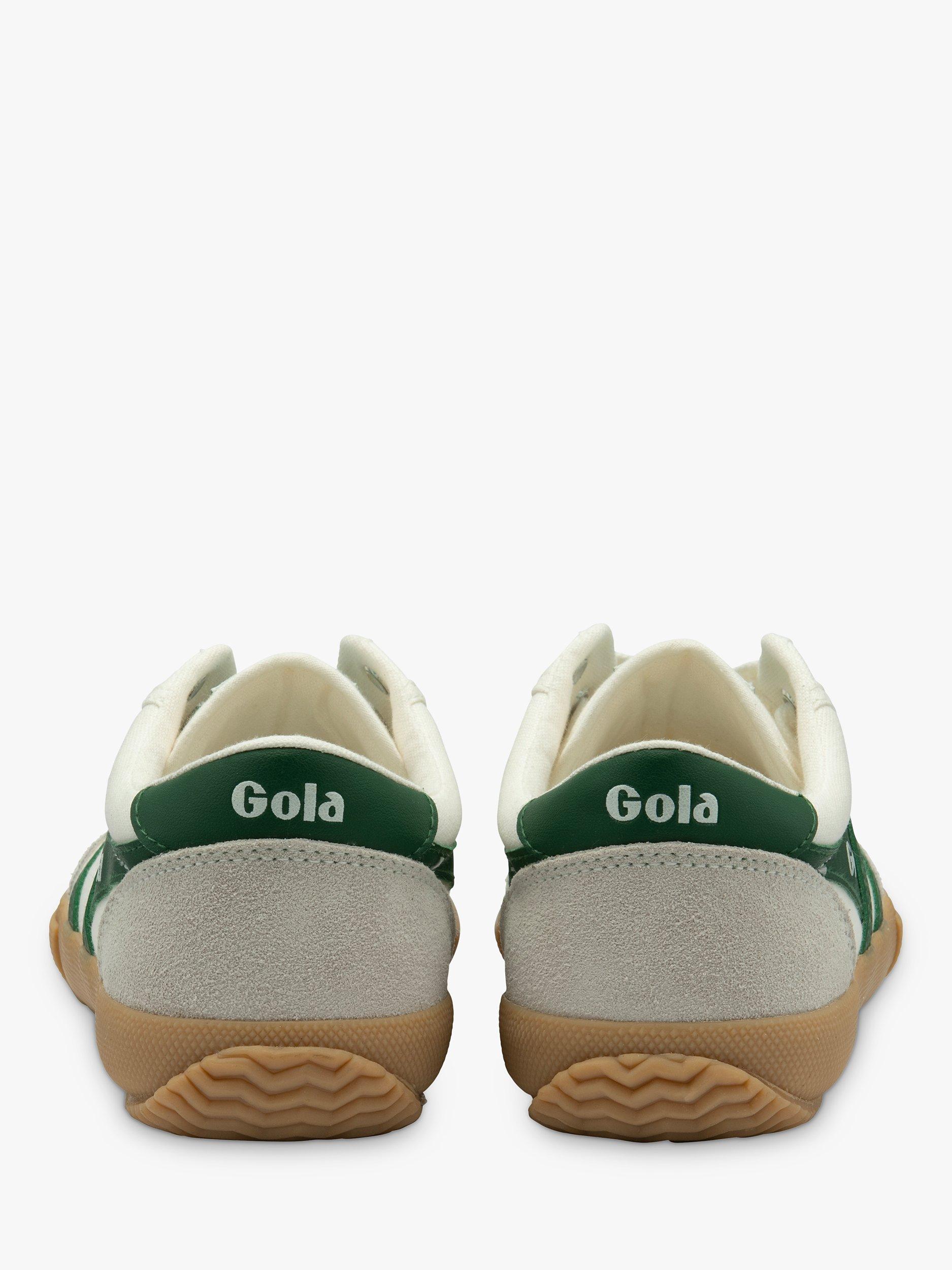 Product image 4 of 5, which shows Gola Classics Badminton Leather Trainers, Off White/Green/Gum, 3
