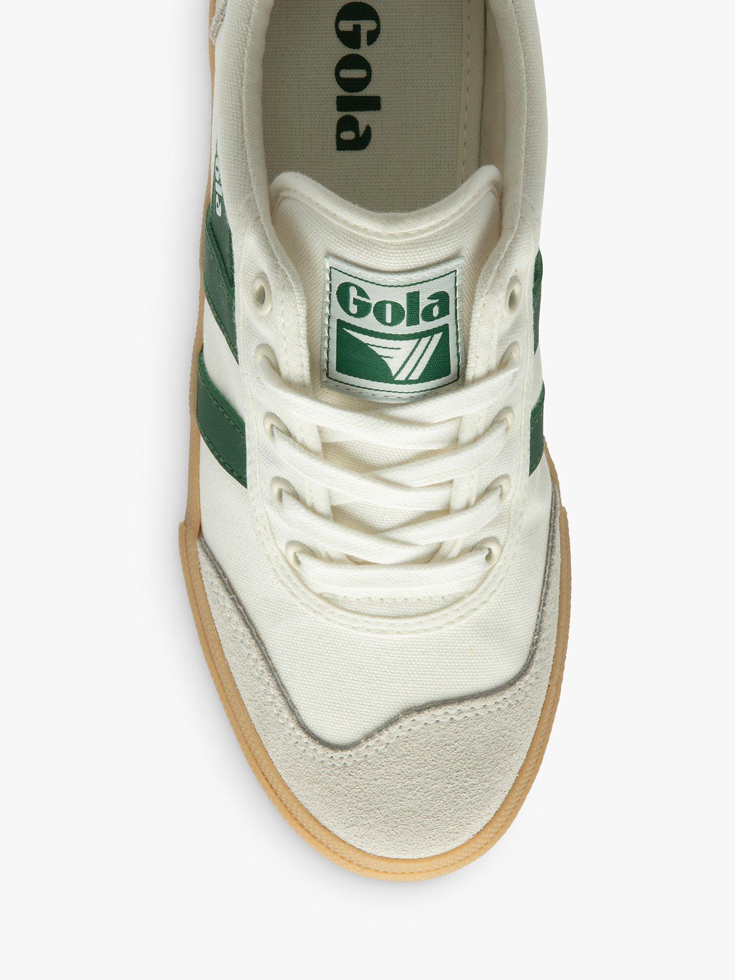 Product image 5 of 5, which shows Gola Classics Badminton Leather Trainers, Off White/Green/Gum, 3
