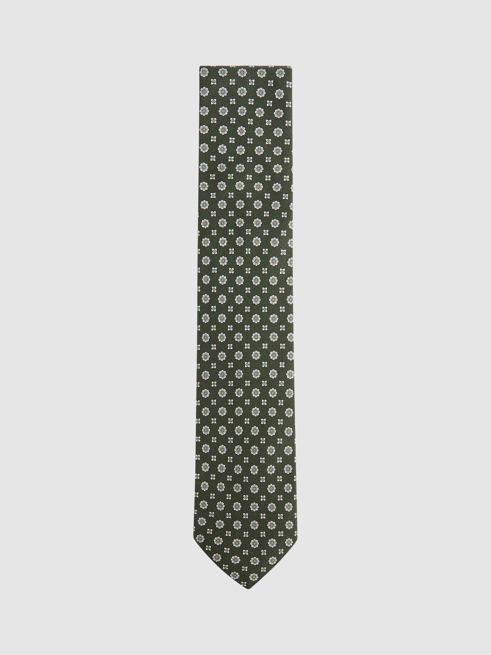 Reiss Budelli Floral Medallion Silk Tie, Olive