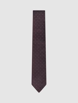 Reiss Liam Polka Dot Silk Blend Tie, Burgundy