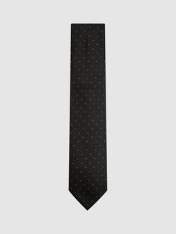 Reiss Liam Polka Dot Silk Blend Tie, Black