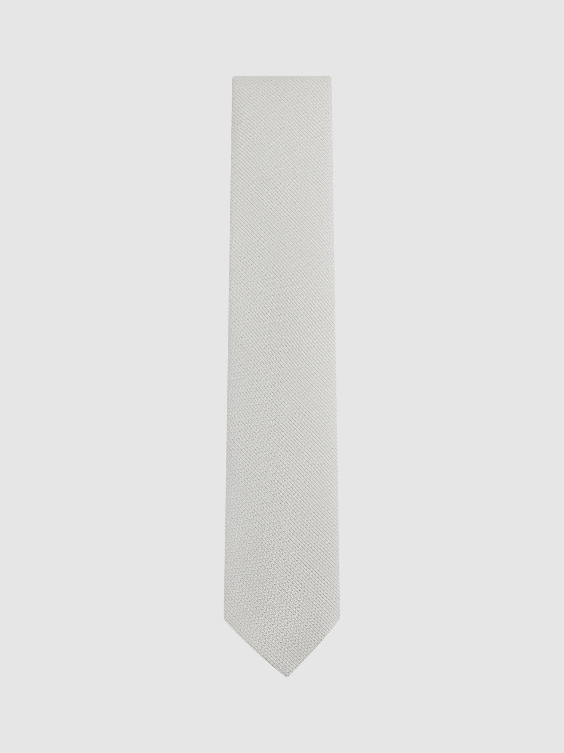 Reiss Ceremony Textured Silk Blend Tie, Silver
