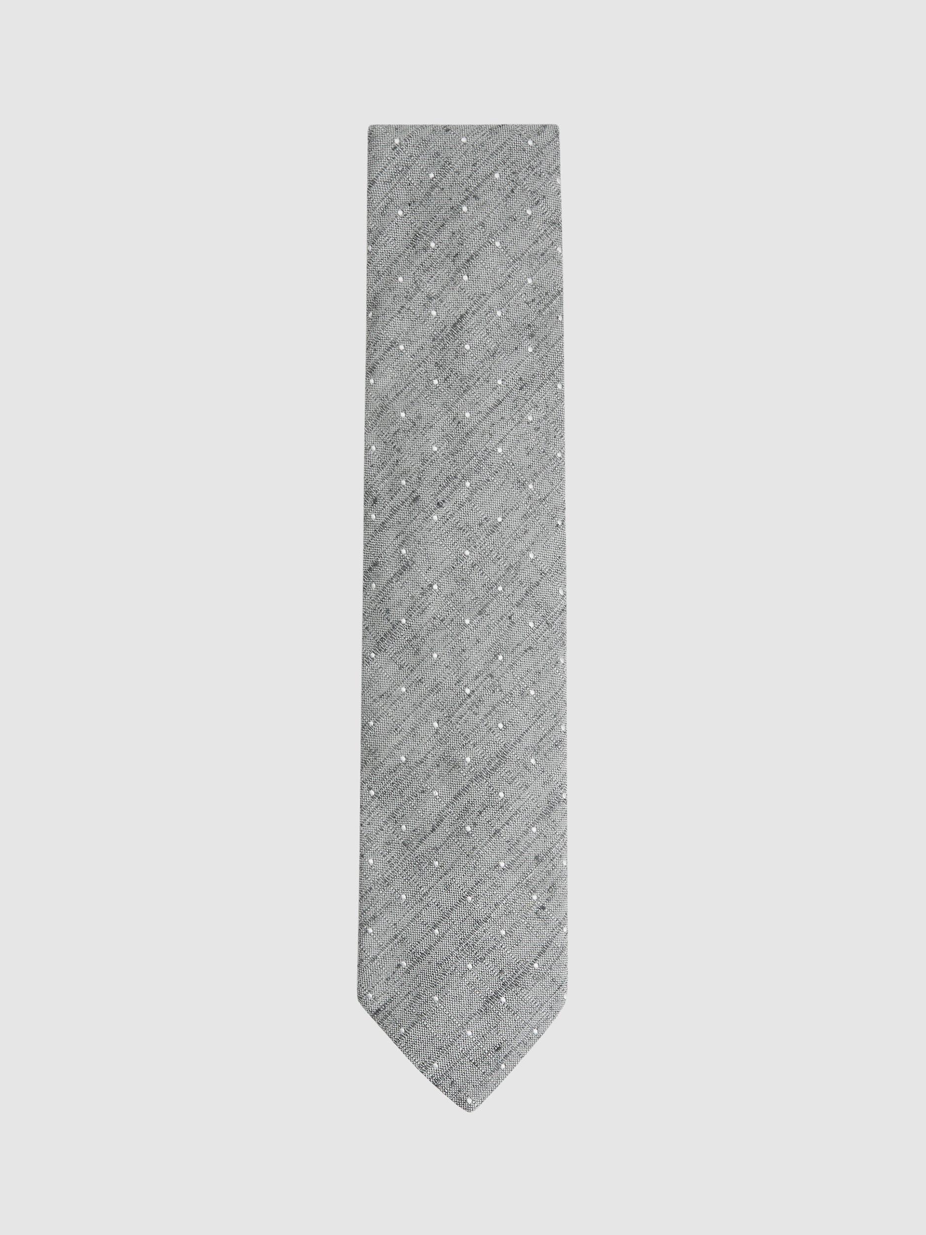 Reiss Levanzo Textured Polka Dot Silk Blend Tie, Soft Grey