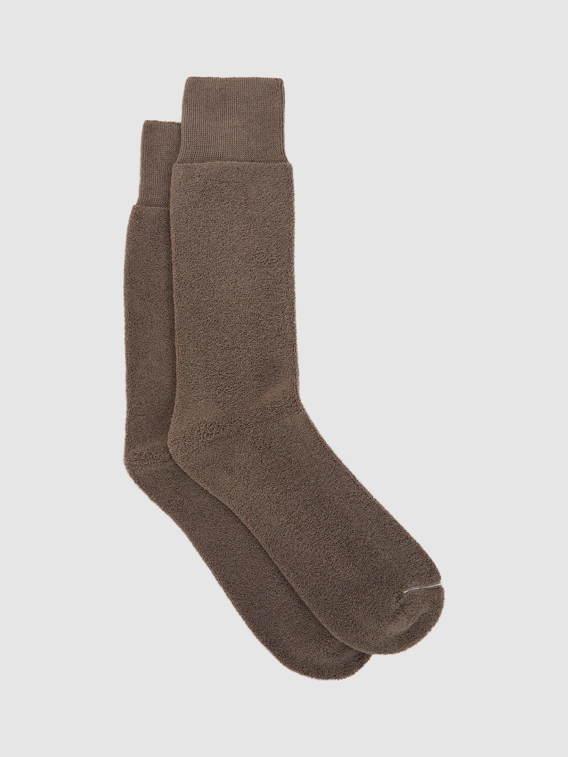 Product image 1 of 3, which shows Reiss Alers Cotton Blend Terry Socks, Taupe, S-M