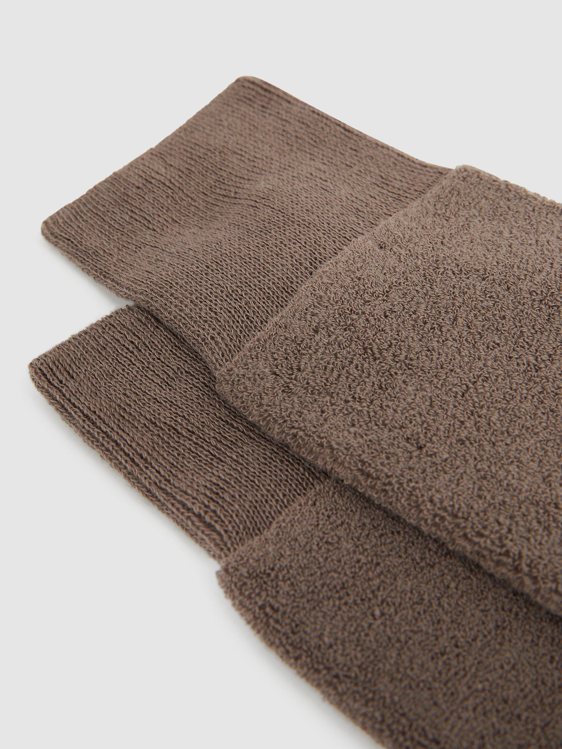 Product image 2 of 3, which shows Reiss Alers Cotton Blend Terry Socks, Taupe, S-M