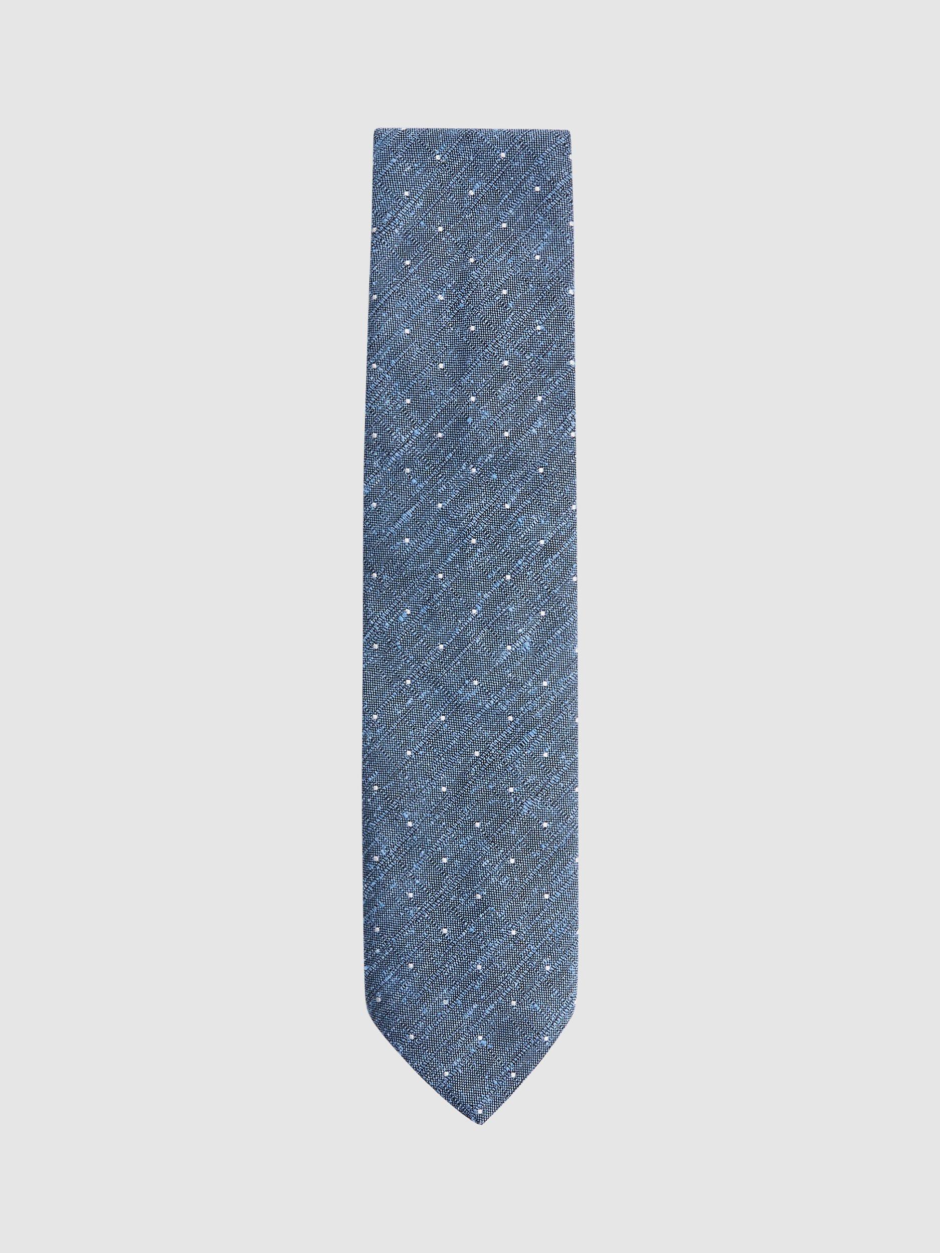 Reiss Levanzo Textured Polka Dot Silk Blend Tie, Airforce Blue