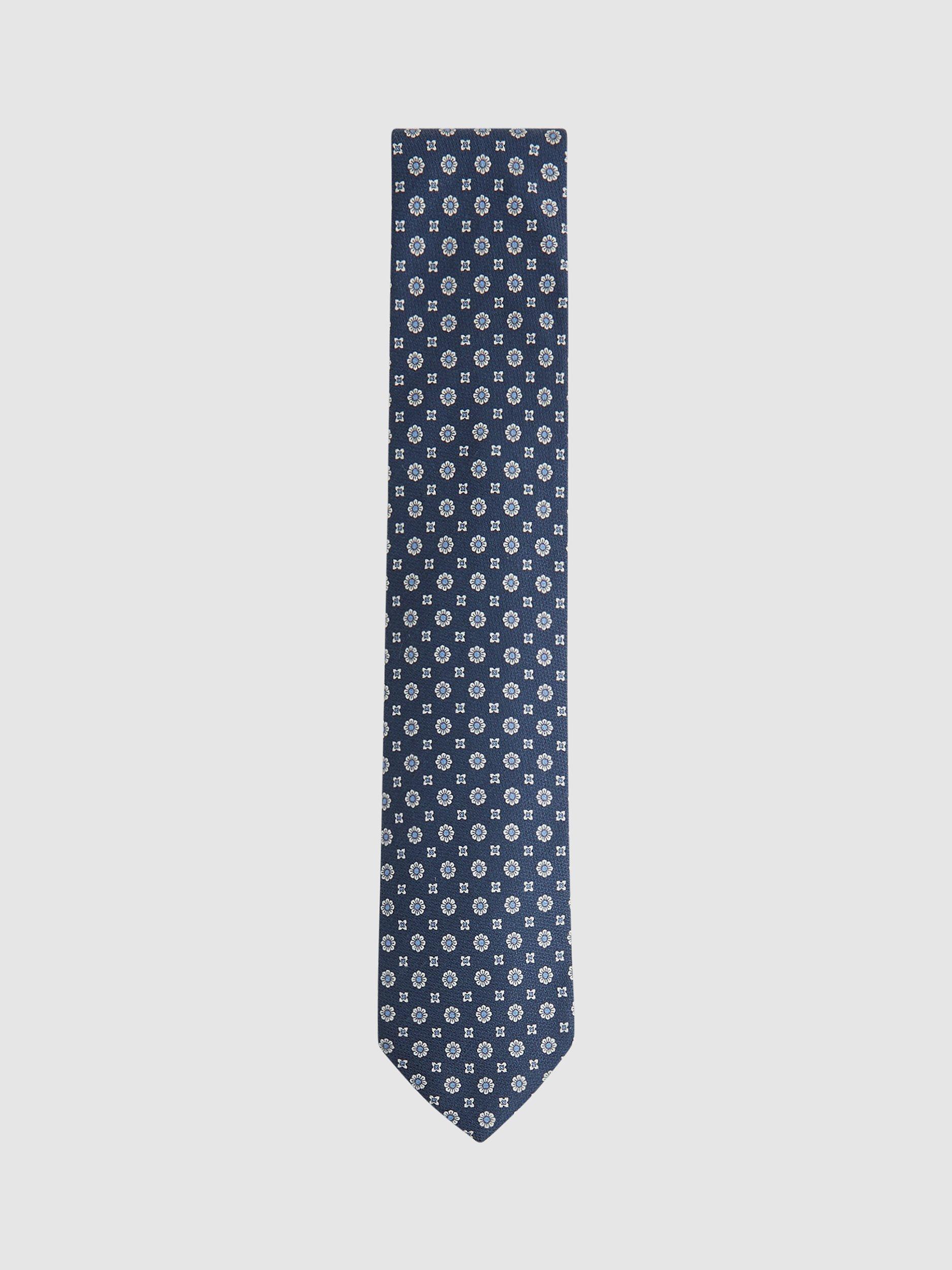 Reiss Budelli Floral Medallion Silk Tie, Airforce Blue