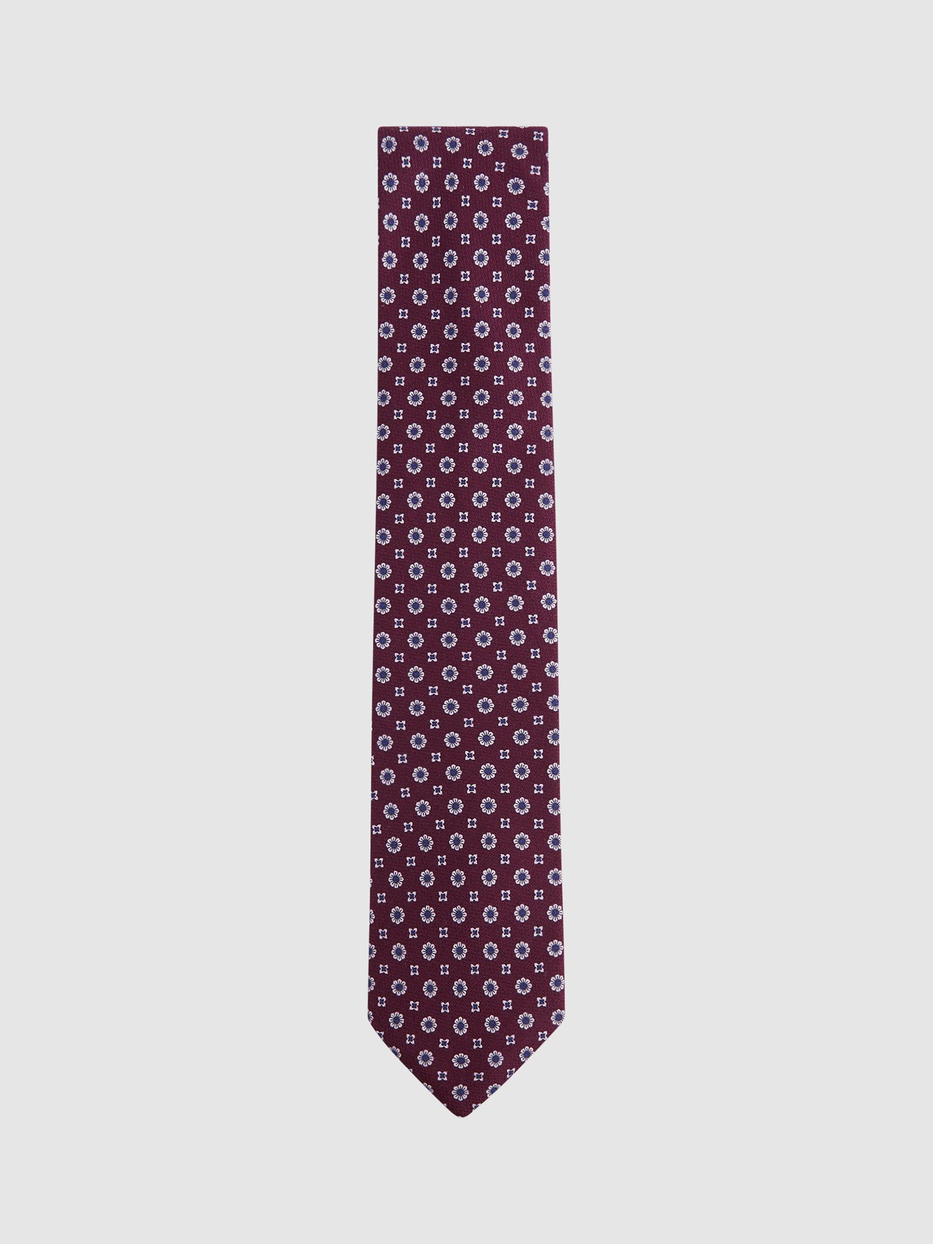 Reiss Budelli Floral Medallion Silk Tie, Bordeaux