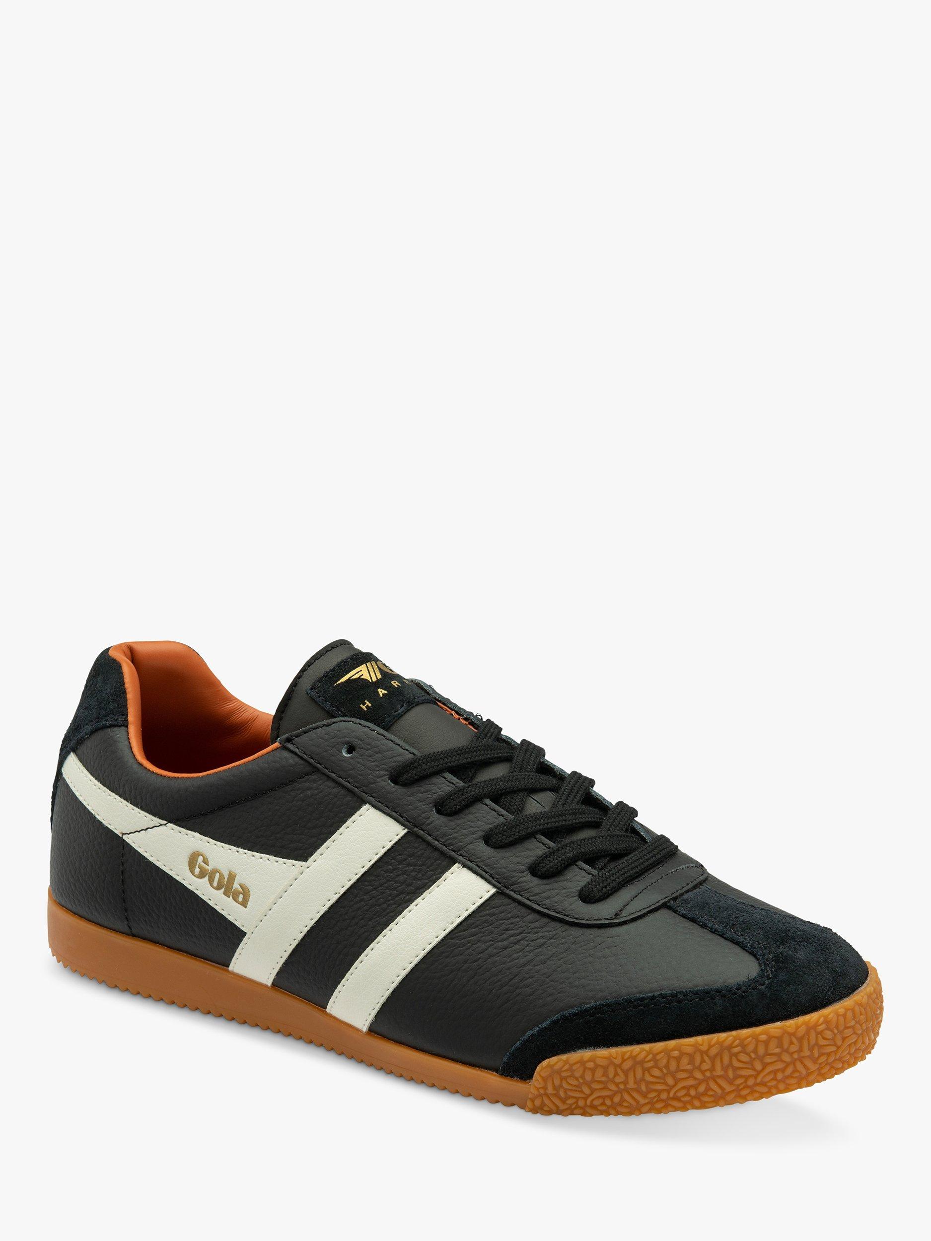 Product image 2 of 5, which shows Gola Classics Harrier Leather Lace Up Trainers, Black/White/Orange, 7