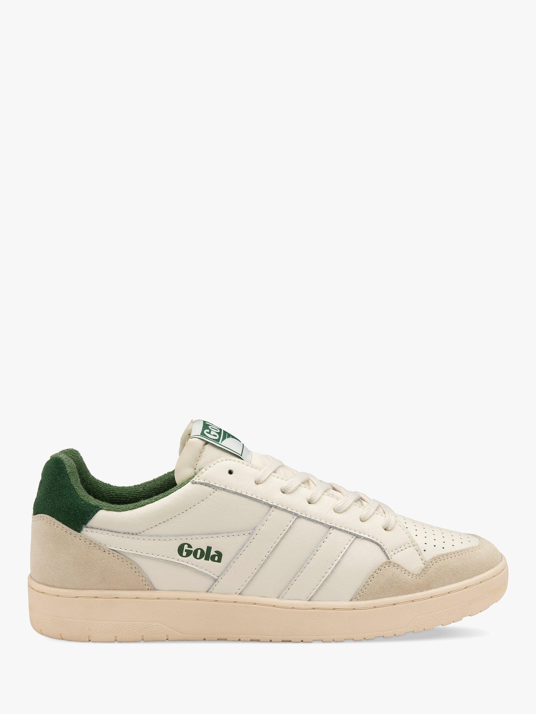 Product image 1 of 5, which shows Gola Eagle Leather Lace Up Trainers, Off White/Evergreen, 7