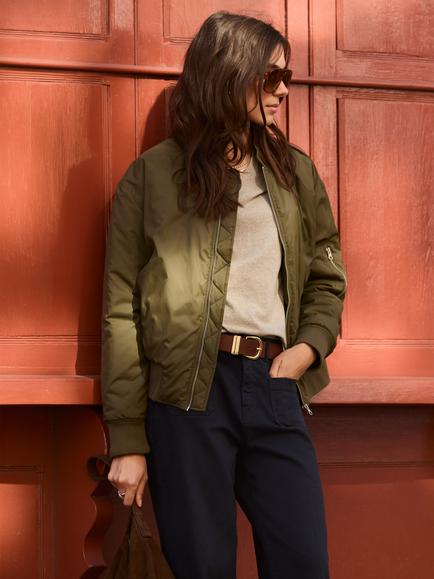 Baukjen Tegan Recycled Bomber Jacket, Khaki, Khaki