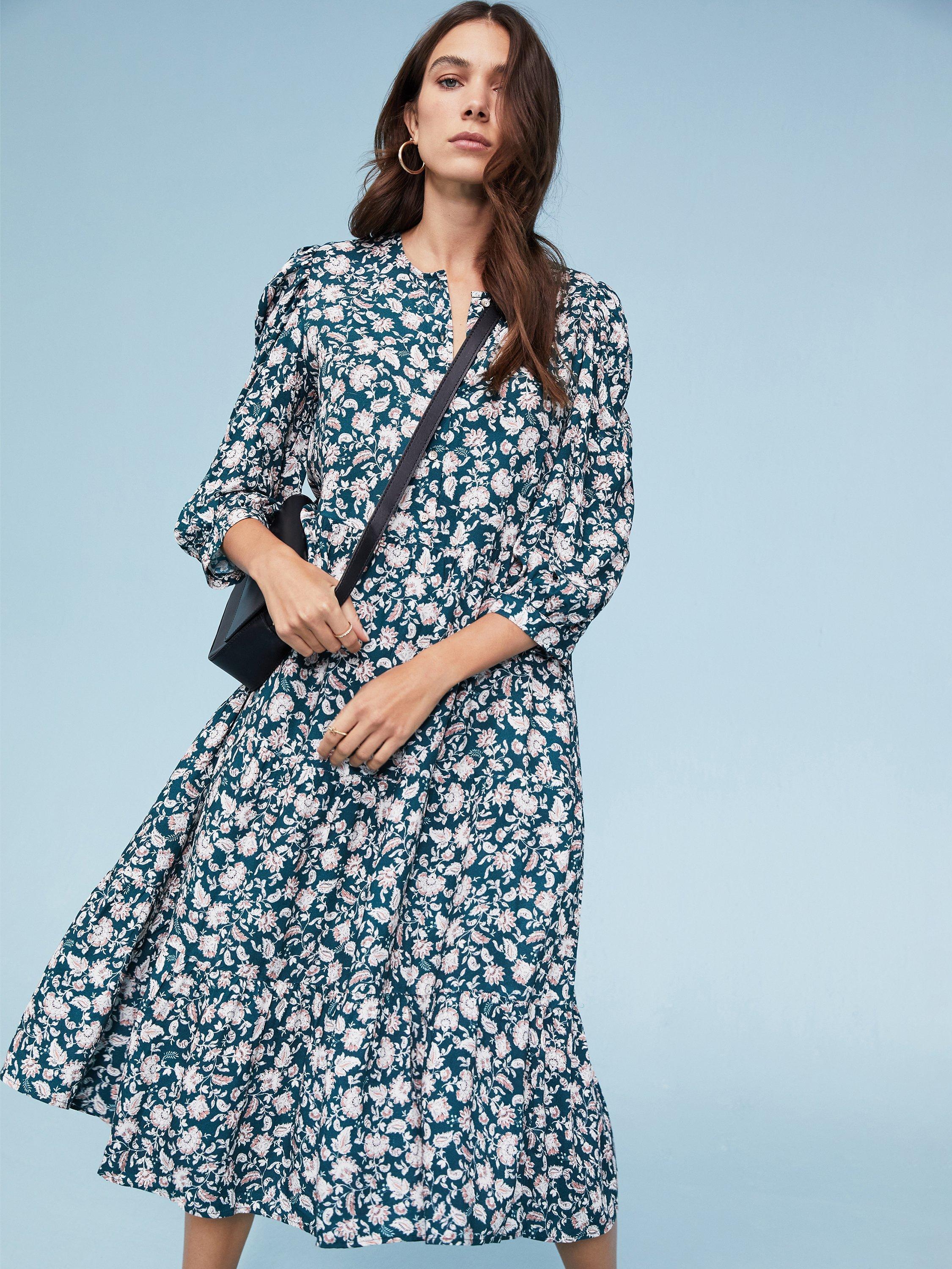 Baukjen Carol Floral Print Midi Dress, Dark Cedar Saraca