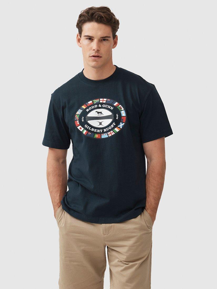 Gilbert X Rodd & Gunn Victoria Square Short Sleeve Cotton T-Shirt, Midnight