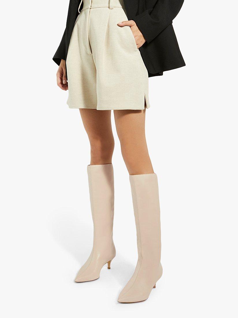 Product image 5 of 5, which shows Dune London Smooth Kitten Heel Leather Knee High Boots, Ecru, 7