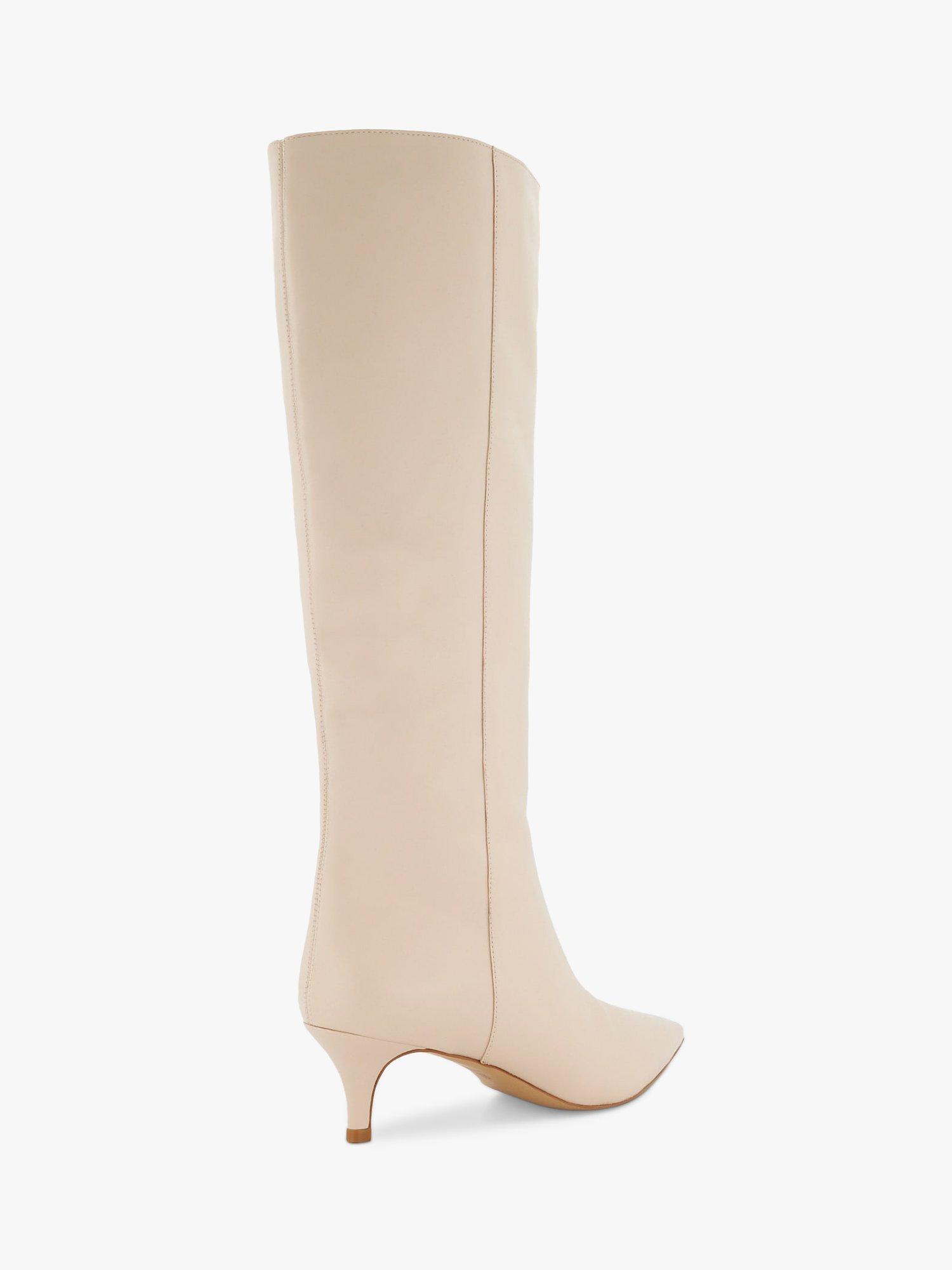 Product image 4 of 5, which shows Dune London Smooth Kitten Heel Leather Knee High Boots, Ecru, 7