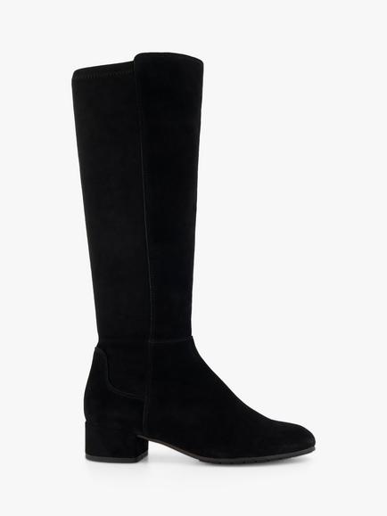 Dune London Wide Fit Tayla Suede Knee Length Boot, Black, Black-suede