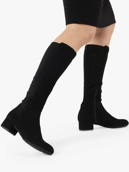 Dune London Wide Fit Tayla Suede Knee Length Boot, Black - view 2, Black-suede